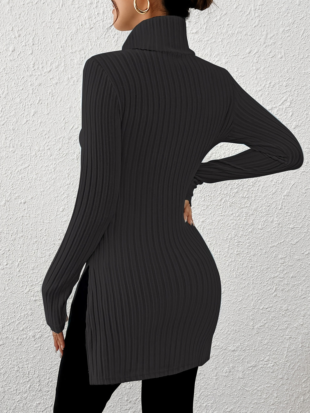 Haut élégant à col roulé pour femme – Tricot doux à manches longues et col montant