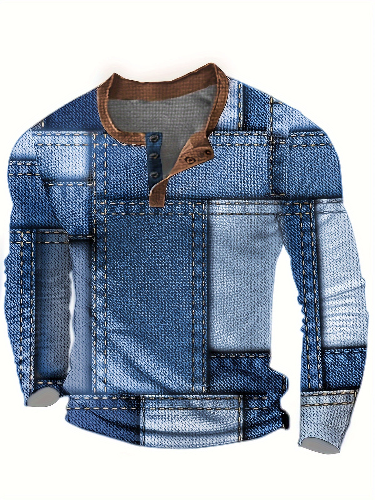 Haut pour homme Henry géométrique – T-shirt décontracté à manches longues et col rond