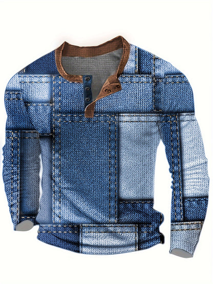 Haut pour homme Henry géométrique – T-shirt décontracté à manches longues et col rond