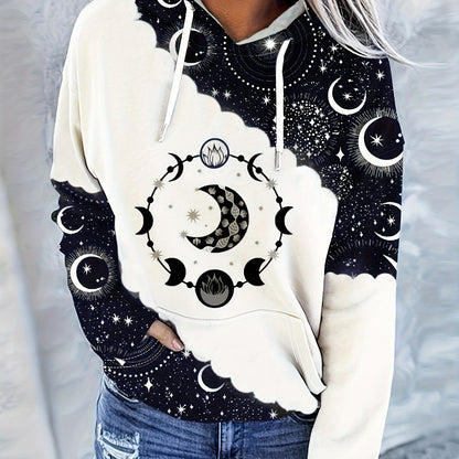 Boho Chic Celestial Hoodie – Women’s Green Zodiac Moon Pullover
