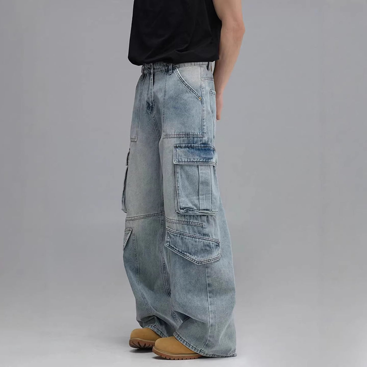 Men’s Workwear Denim Jeans – Wide-Leg Multi-Pocket Fit