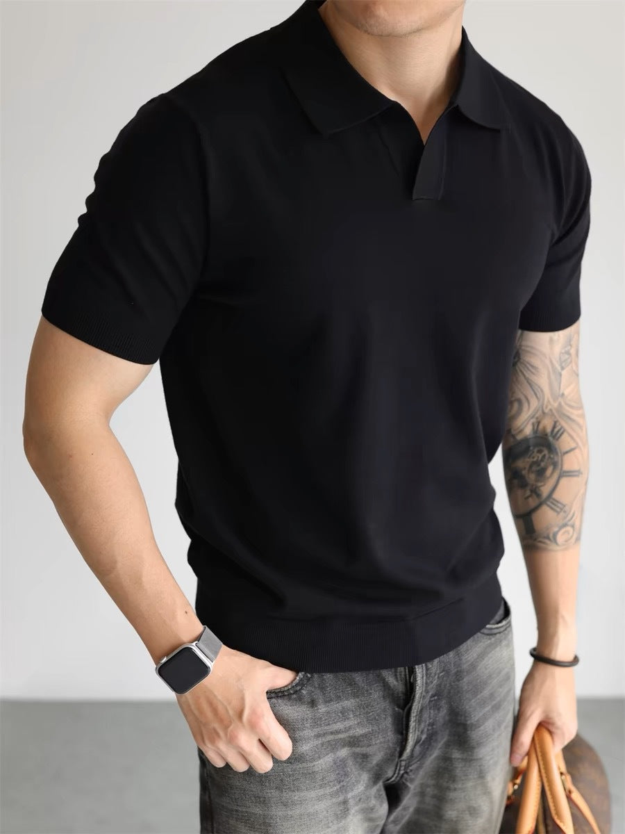 Men’s Summer Lapel T-Shirt – Lightweight Slim Fit Casual Tee
