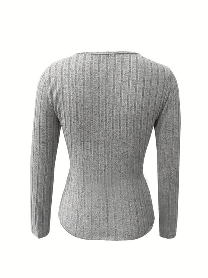 Haut élégant femme col en V – T-shirt en maille extensible avec détail croisé