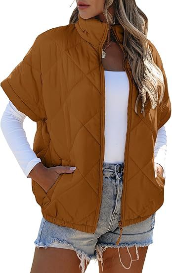 Women’s Diamond Quilted Zip Jacket – Casual Warm Pocket Coat