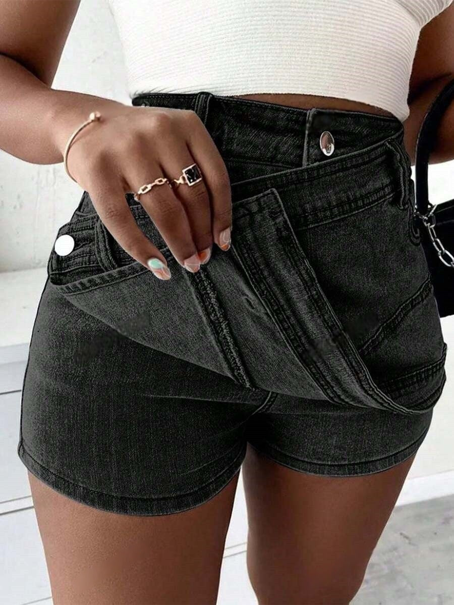 Minifalda pantalón vaquera grunge para mujer – Estilo urbano asimétrico envolvente en línea A