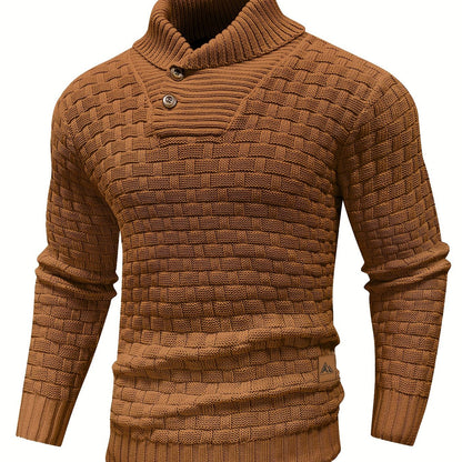 Pull en tricot gaufré pour homme – Grande élasticité avec col à revers