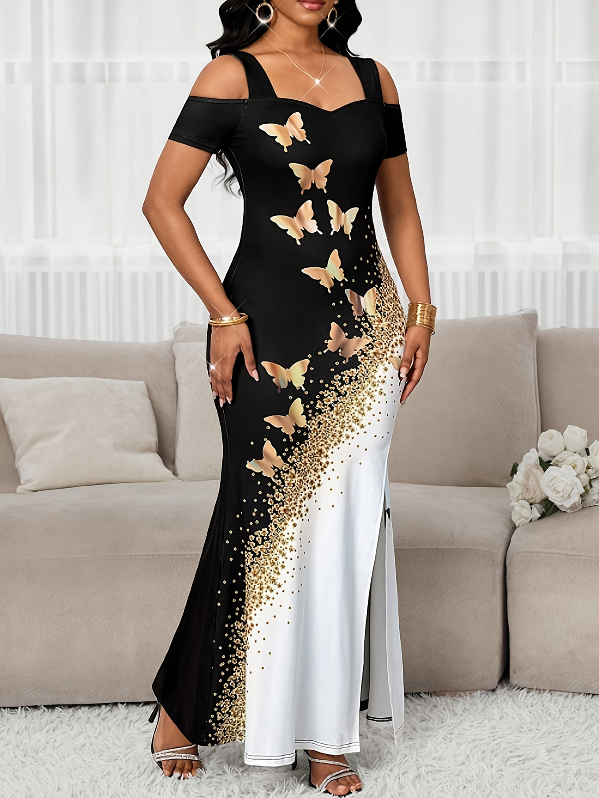 Robe de soirée sirène épaules dénudées – Élégante robe longue fendue pour femme