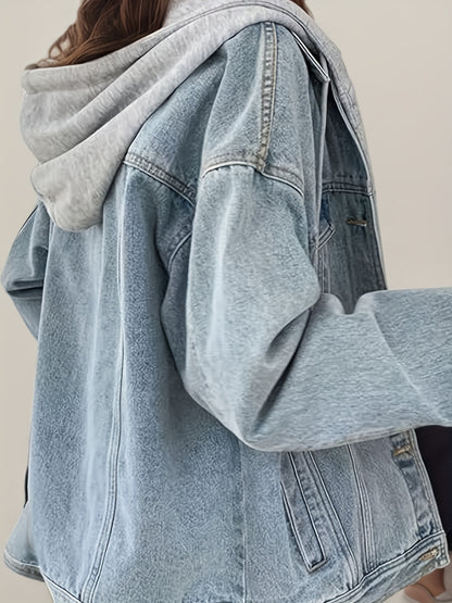 Veste en jean ample à capuche pour femme – Coupe rétro légère
