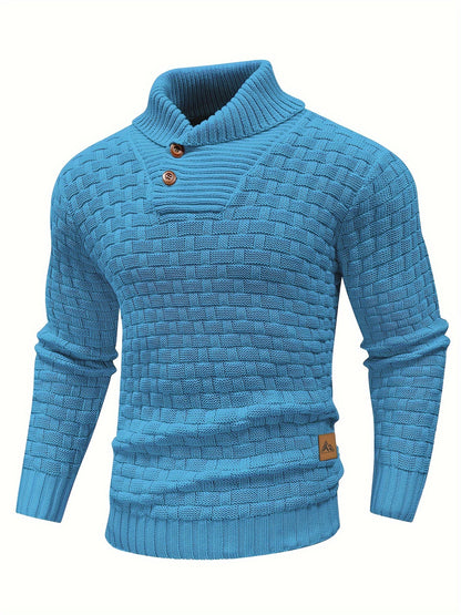 Pull en tricot gaufré pour homme – Grande élasticité avec col à revers