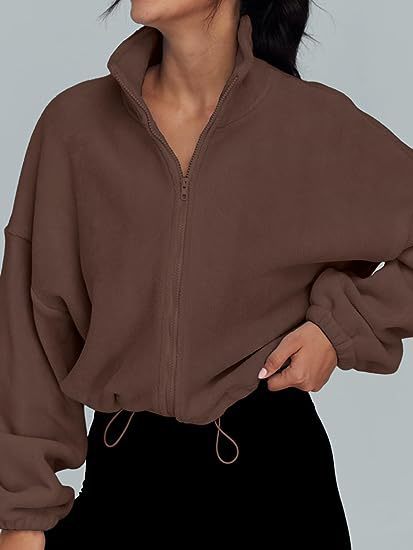 Women’s Polar Fleece Zip Jacket – Stand Collar Casual Sportswear