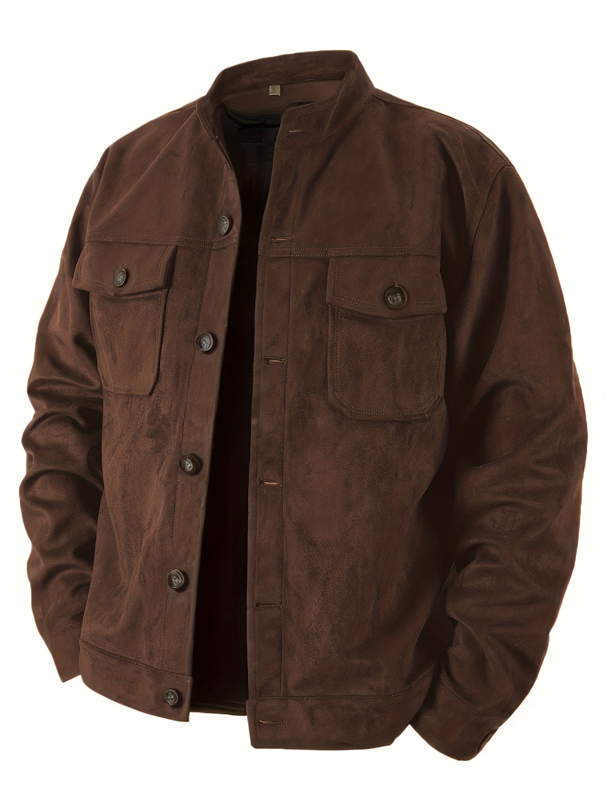 Veste en faux daim pour homme – Manteau décontracté à col montant boutonné