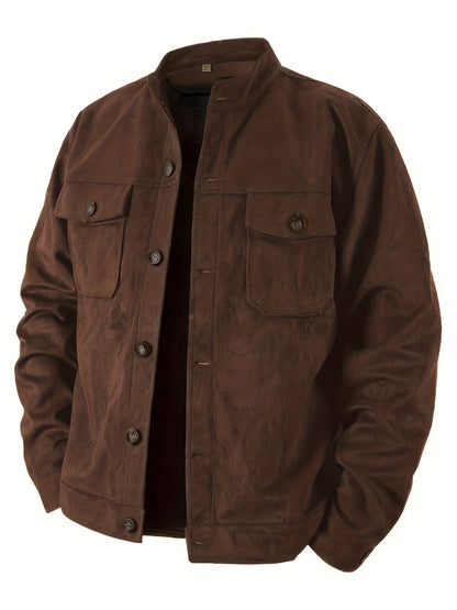 Veste en faux daim pour homme – Manteau décontracté à col montant boutonné