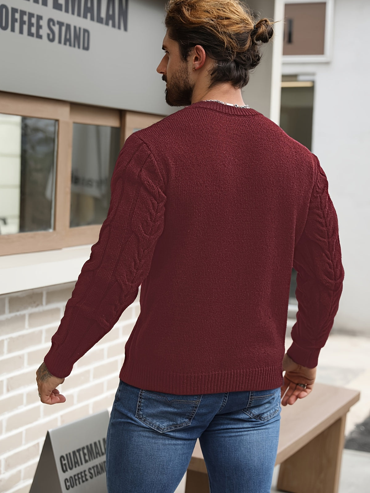 Suéter de punto a rayas para hombre – Suéter suave con cuello redondo y ribete acanalado