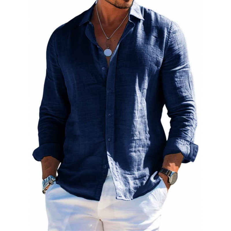 Chemise boutonnée à manches longues Loom & Soul™ pour homme – Haut décontracté coupe ample couleur unie à revers