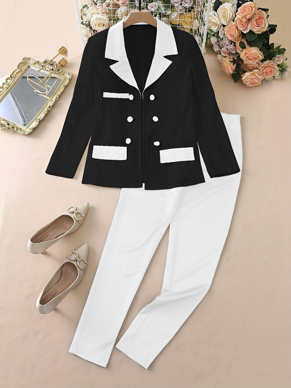 Women's Elegant Patchwork Fashion Suit – Spring/Fall Two-Piece Set