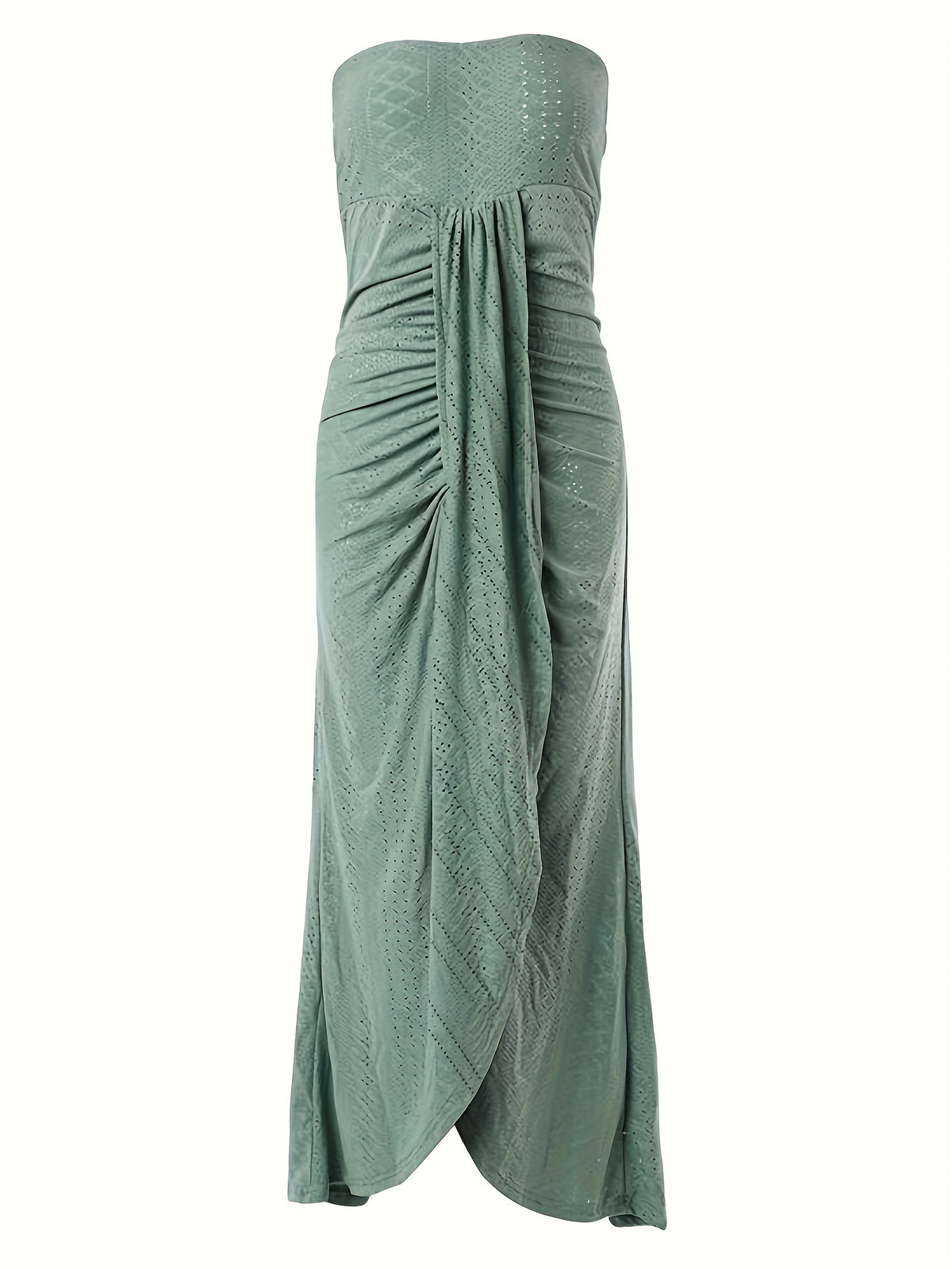 Robe Midi Brodé Épaules Dénudées – Robe Longue Élégante Fendue à Effet Cache-cœur