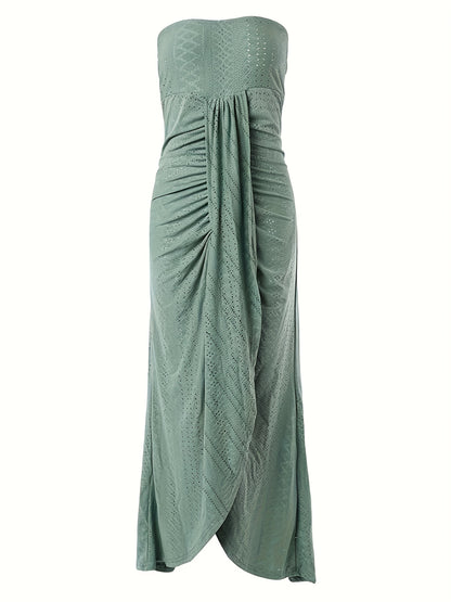 Robe Midi Brodé Épaules Dénudées – Robe Longue Élégante Fendue à Effet Cache-cœur