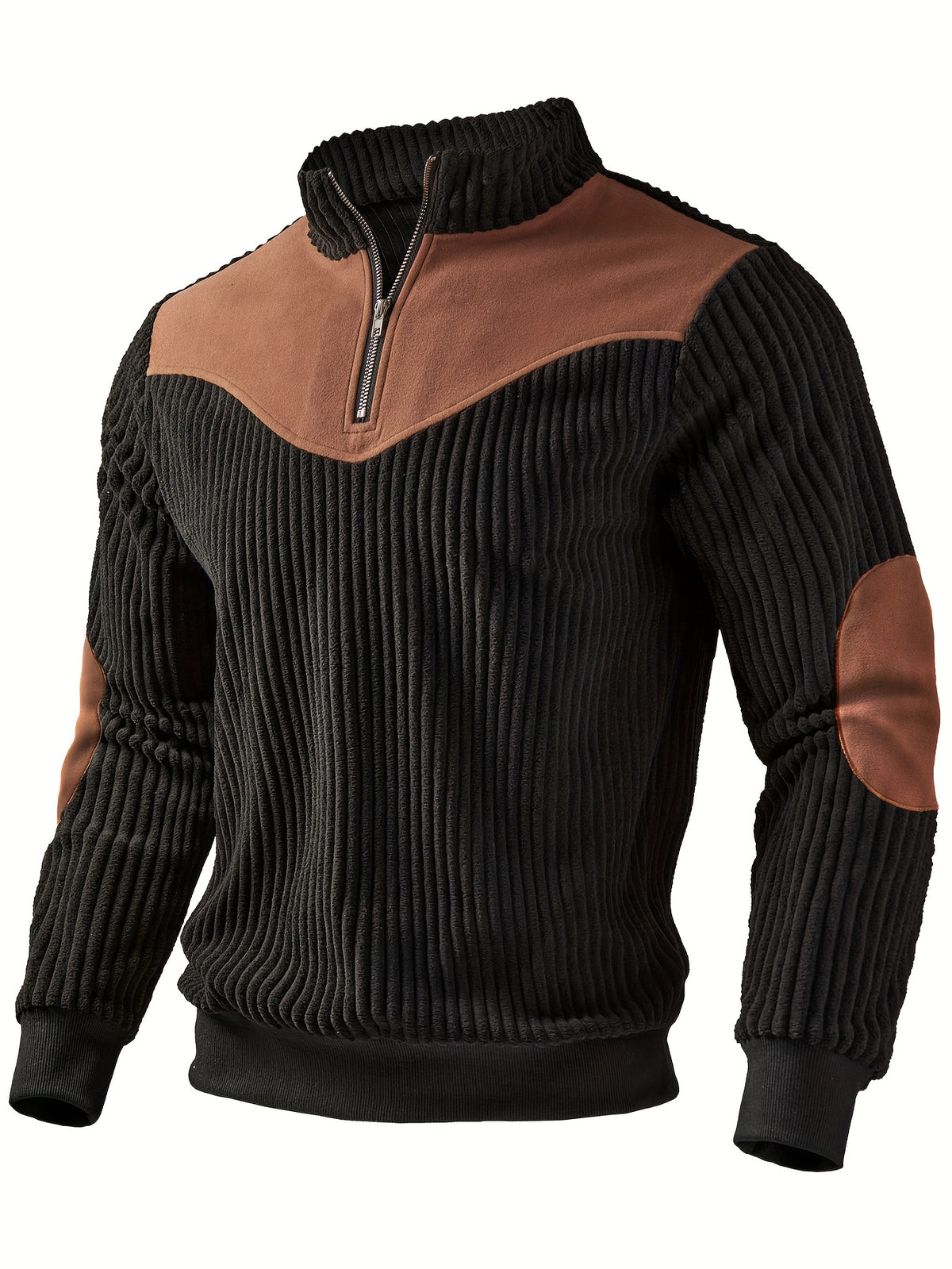 Pull Homme Demi-Zip Col Droit – Sweat Rétro Chaud et Côtelé