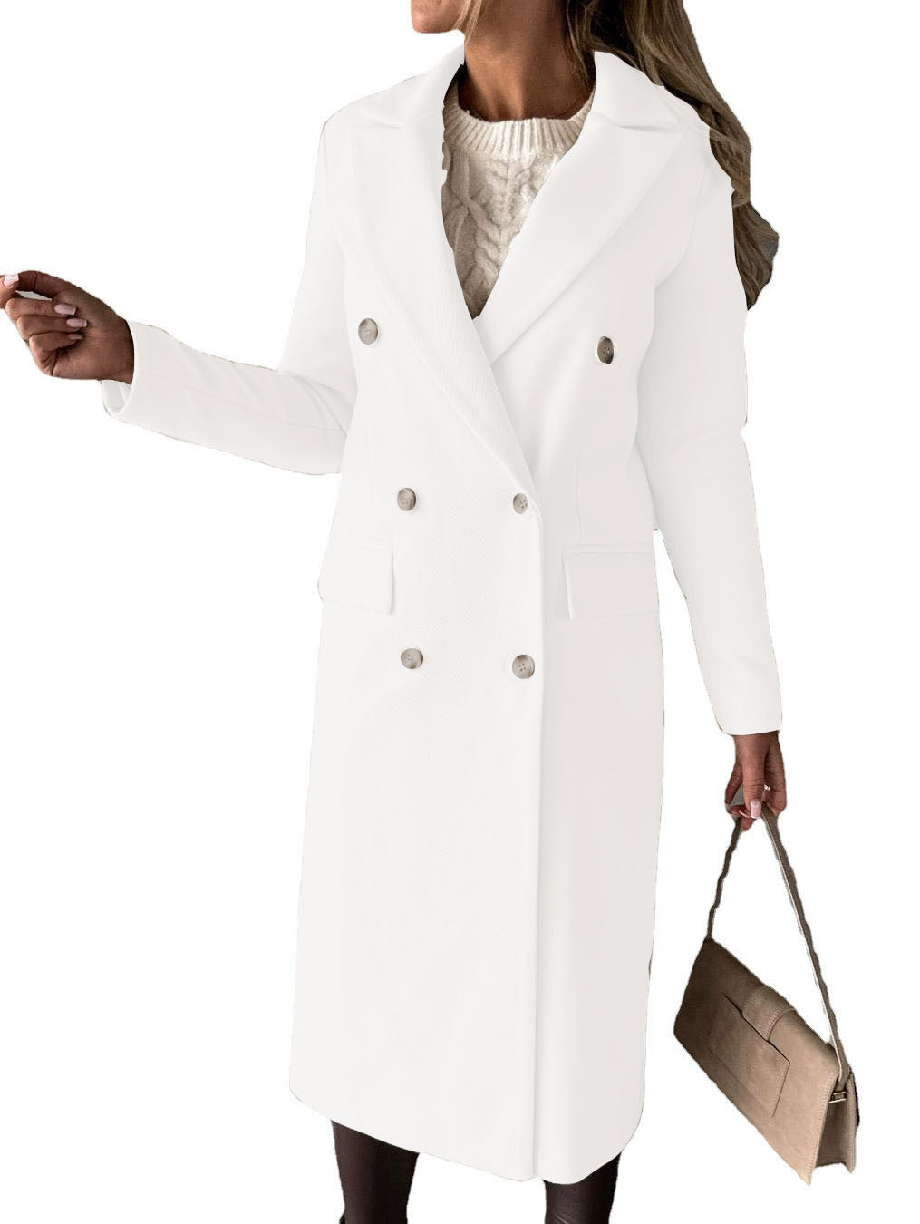 Manteau long à revers croisé Loom & Soul™ – Veste d'hiver longue et ajustée pour femme pour un style urbain chic et sans effort