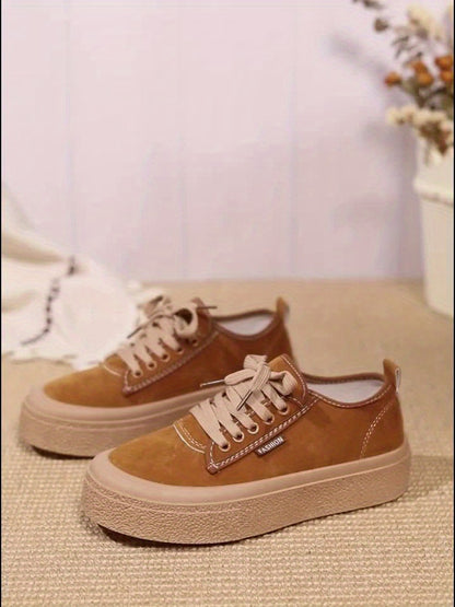 Baskets basses minimalistes à lacets pour femme – Chaussures décontractées polyvalentes