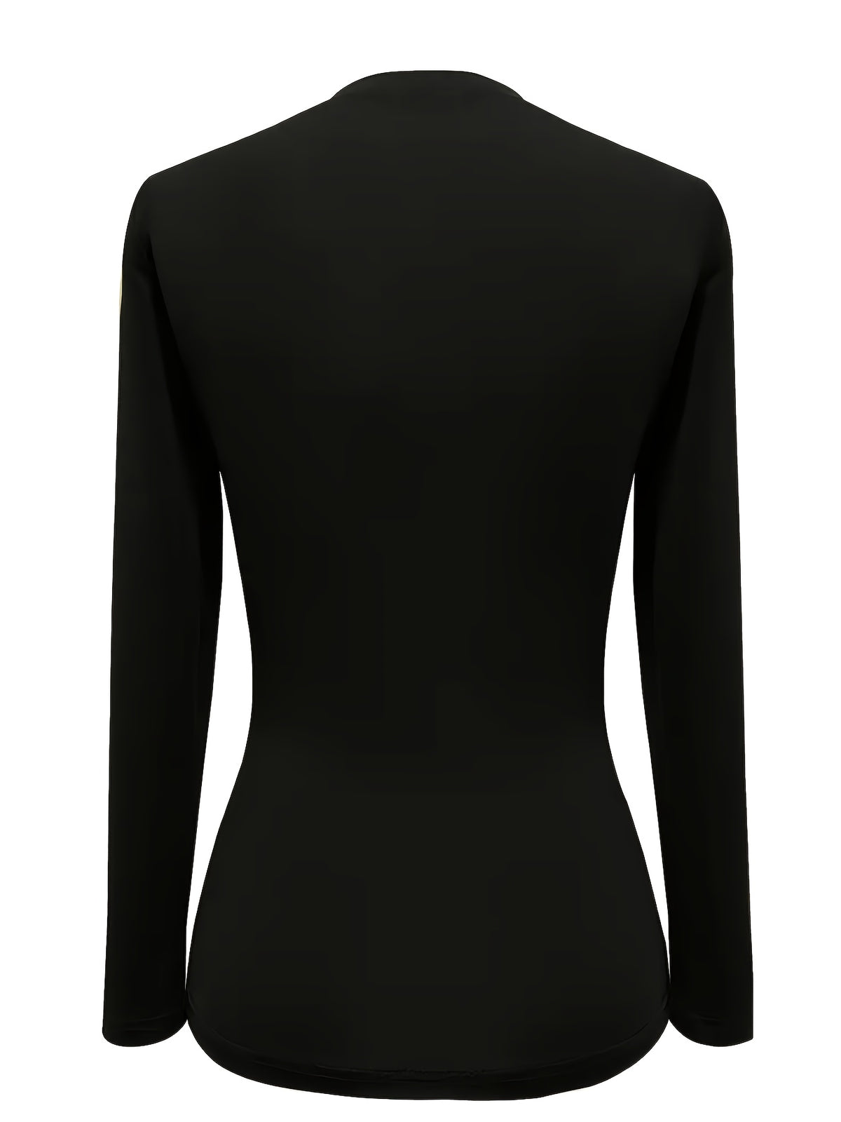 Haut noir élégant à manches longues – T-shirt col rond boutonné doré