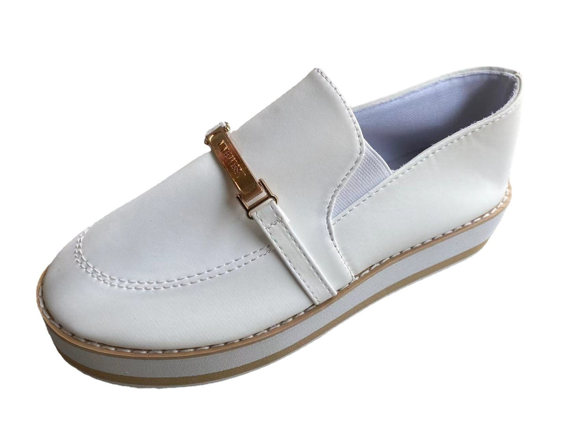 Loom & Soul™ Women’s Slip-On Platform Sneakers – Casual PU Leather Flats with Low Wedge Comfort Sole