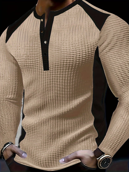 Men’s Waffle Henley Shirt – White & Black All-Season Button Top