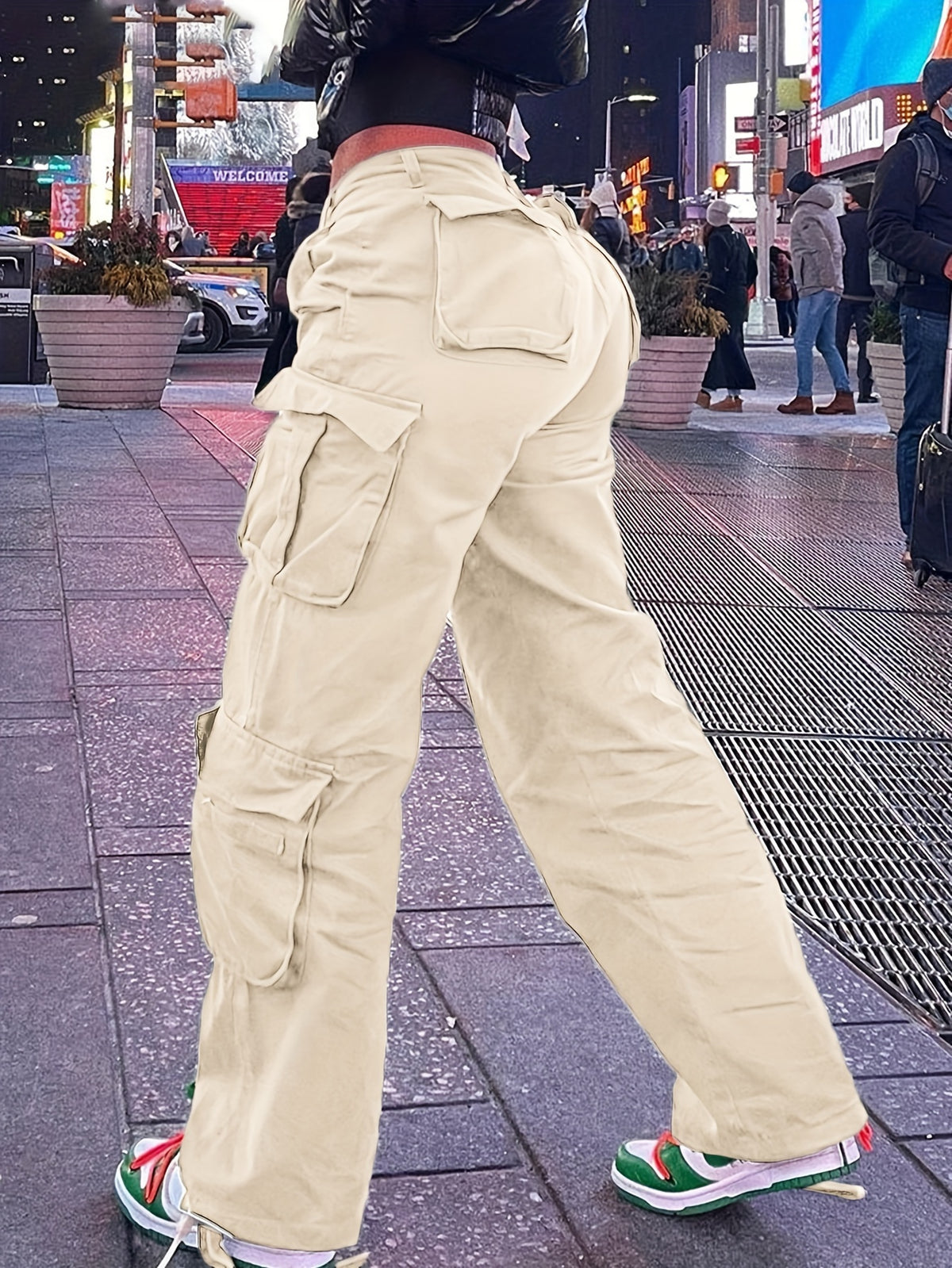 Pantalones cargo retro Y2K para mujer – Cintura alta, pierna ancha, estilo urbano