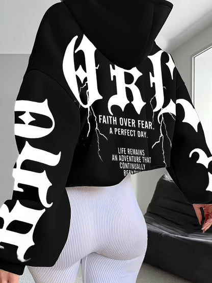 Faith Over Fear Hoodie – Black & Pink Gothic Lettering Loose Fit Sweatshirt