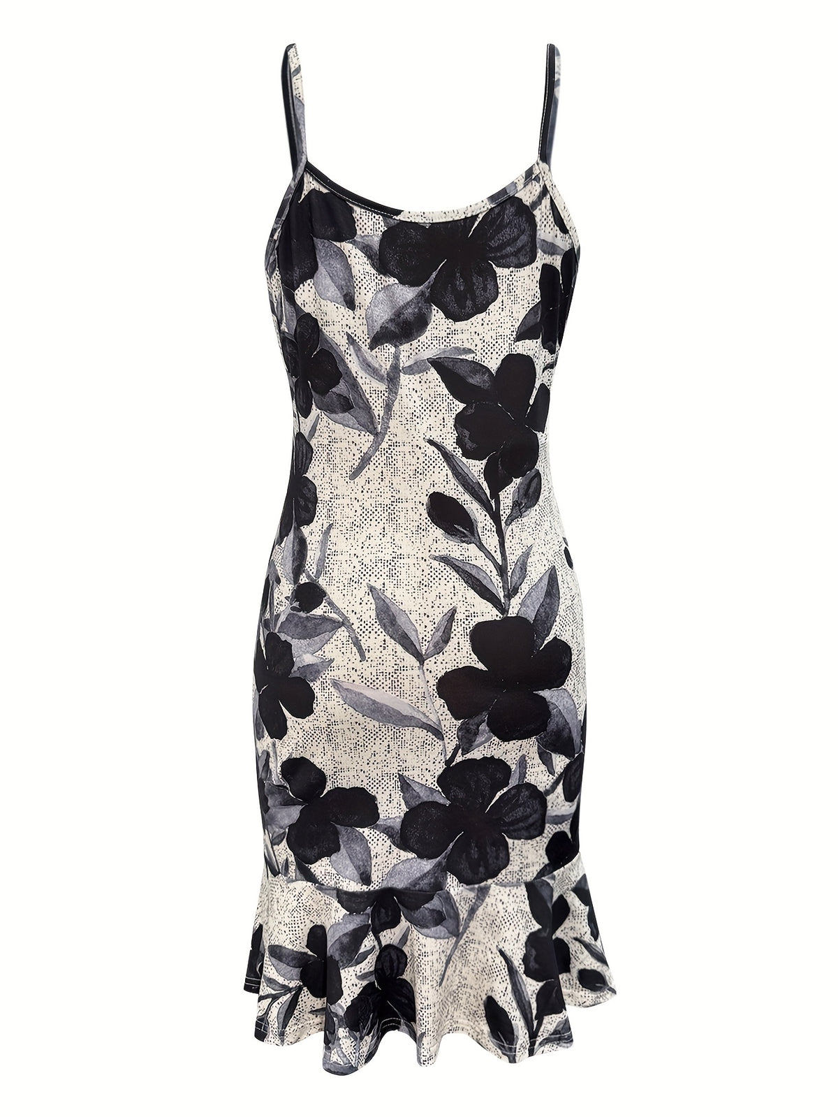 Floral Bodycon Summer Dress – Black & White Spaghetti Strap Party Dress