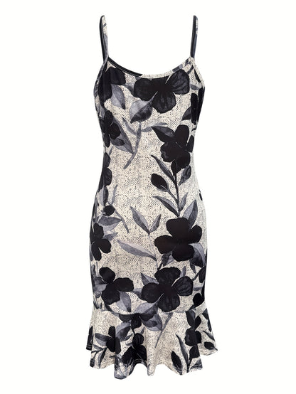 Floral Bodycon Summer Dress – Black & White Spaghetti Strap Party Dress