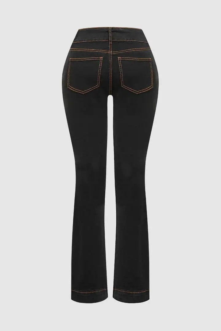 Women’s High-Rise Bootcut Jeans – Tummy Control Double-Button Denim