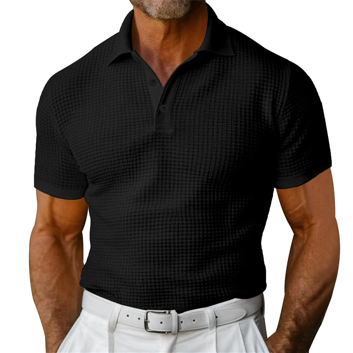 Loom & Soul™ Polo gaufré homme – Haut d'été à revers, coupe ajustée, manches courtes