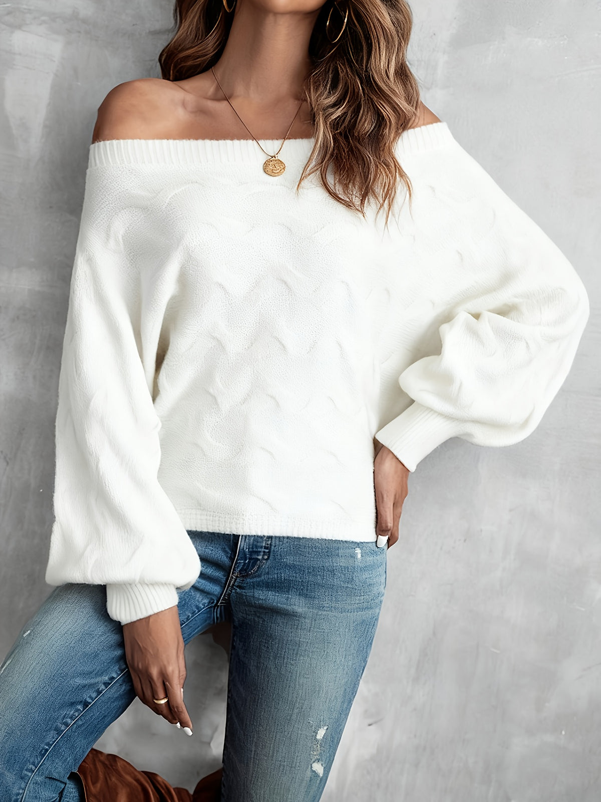 Chandail chauve-souris à épaules dénudées pour femme – Tricot ample toutes saisons