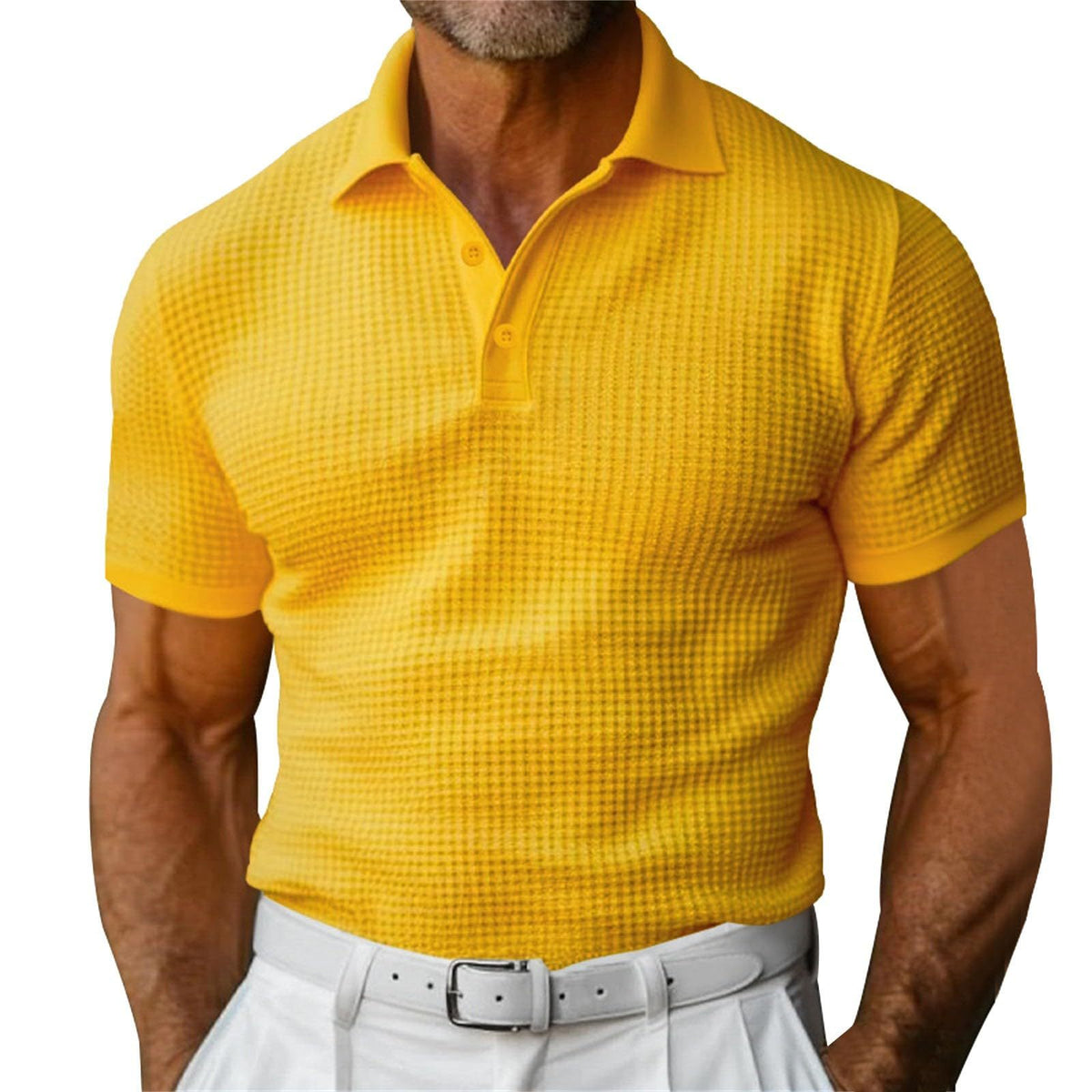 Loom & Soul™ Polo gaufré homme – Haut d'été à revers, coupe ajustée, manches courtes