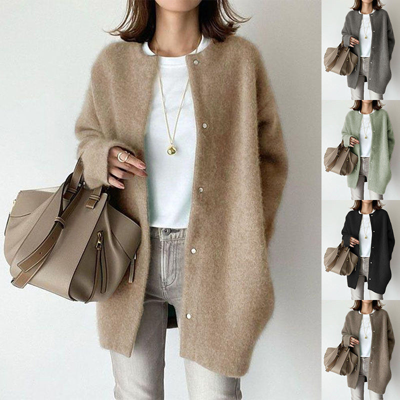 Loom & Soul™ Women’s Knitted Cardigan – Solid Color Slim Fit Single-Breasted Jacket