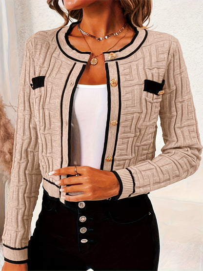 Cardigan rayé coupe ajustée – Pull élégant en maille très extensible pour le printemps et l'automne