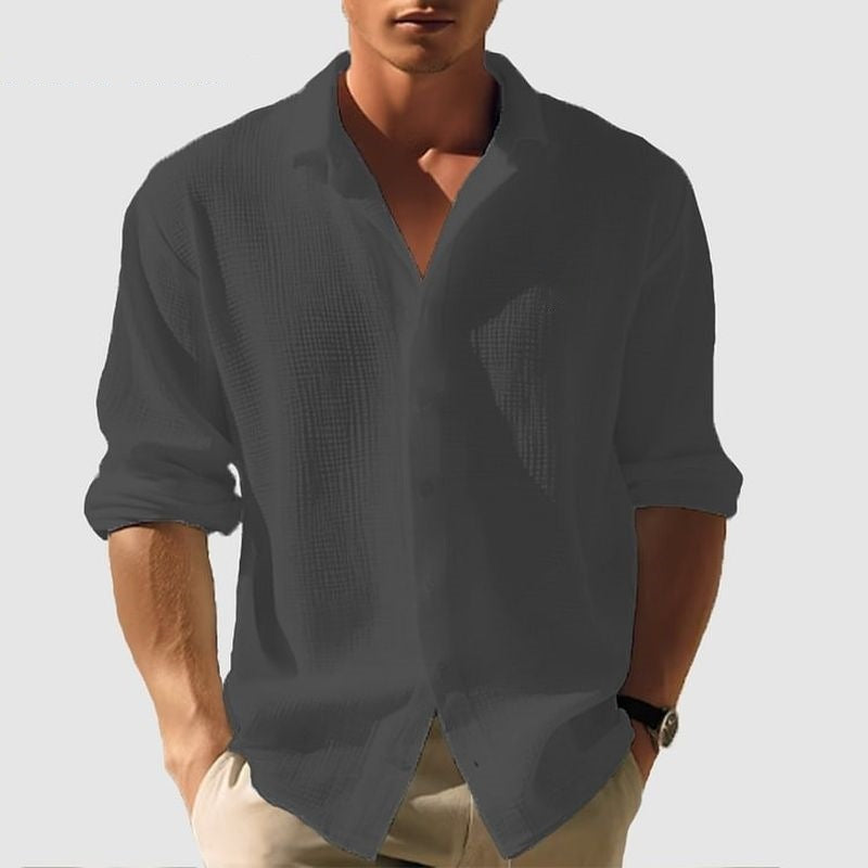 Chemise à manches longues et revers Loom & Soul™ pour homme – Haut décontracté uni boutonné pour l'automne et le printemps