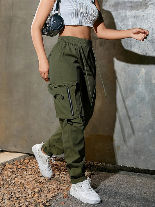 Women’s Drawstring Cargo Pants – Multi-Pocket Casual Street Fit