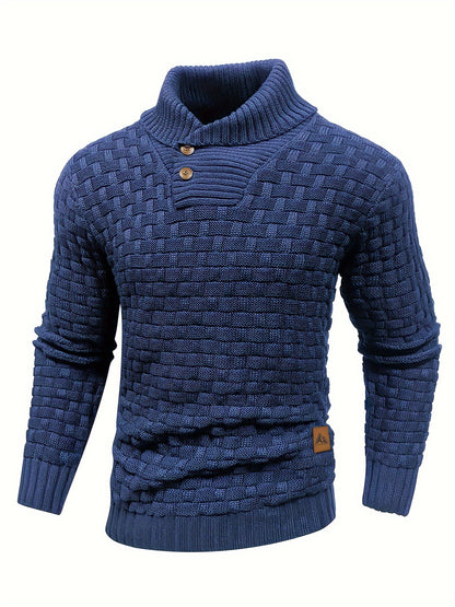 Pull en tricot gaufré pour homme – Grande élasticité avec col à revers