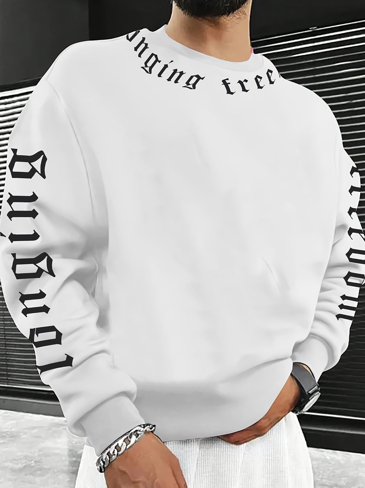 Sweat-shirt imprimé col rond pour homme – Pull tendance décontracté streetwear