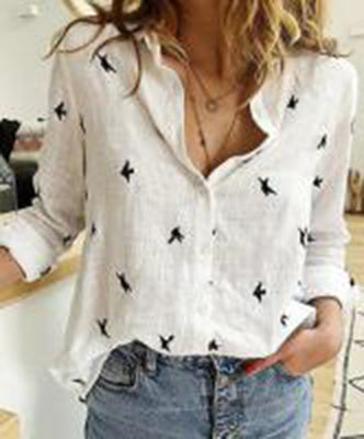 Chemise à revers et manches longues Loom & Soul™ pour femme – Haut boutonnée en coton et lin de couleur unie