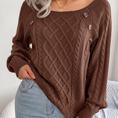 Pull texturé à manches lanternes pour femme – Haut en maille à boutons