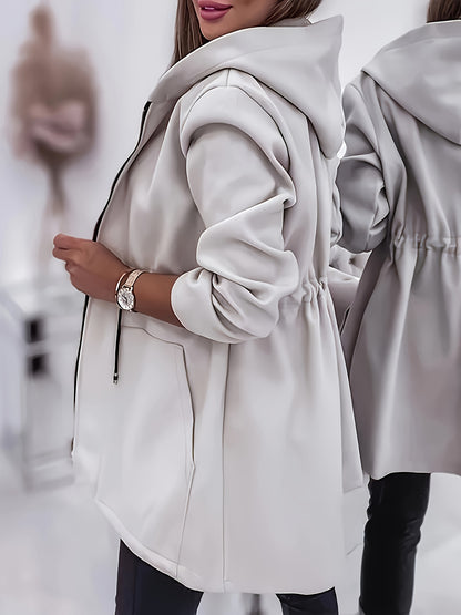 Women’s Solid Hooded Jacket – Machine-Washable Polyester Fall/Winter Coat