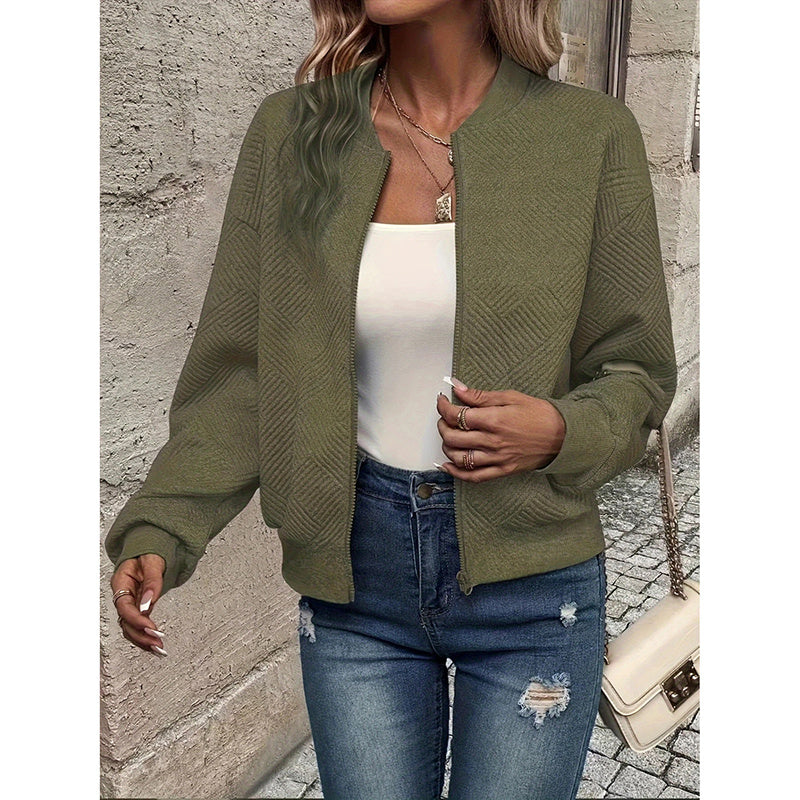 Blouson bombardier texturé Loom & Soul pour femme – Manteau mode d'automne zippé à col montant | Vêtement d'extérieur décontracté léger et chic
