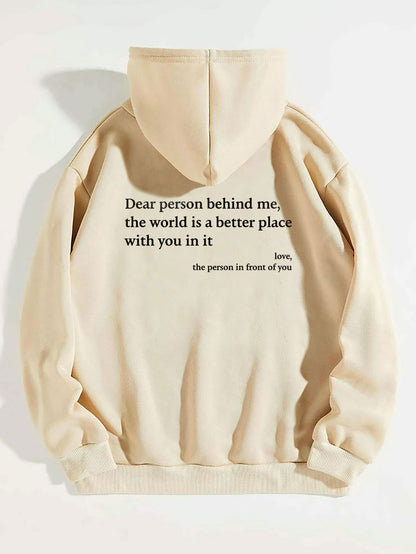 Loom & Soul – Sweat à capuche « Dear Person Behind Me » – Pull molletonné imprimé pour femme avec poche kangourou et cordon de serrage (Unisexe, plusieurs couleurs)