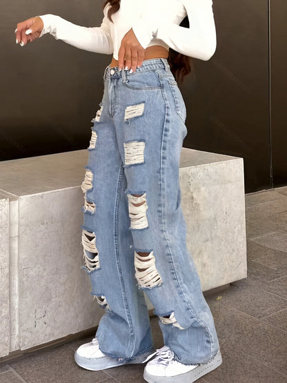 Jean Large Coupe Vintage Effet Délavé – Denim Urbain Bleu Lavé Classique