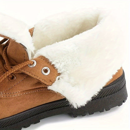 Bottes chaudes montantes pour femme – Chaussures d'hiver légères à lacets et plateforme