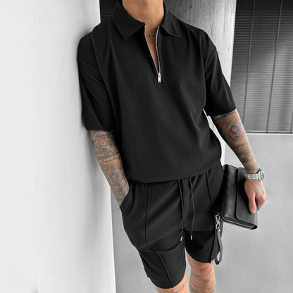 Loom & Soul™ Men’s Zipper Polo & Shorts Set – Summer Casual 2-Piece Outfit