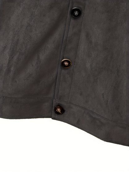 Veste en faux daim pour homme – Manteau décontracté à col montant boutonné